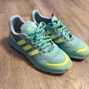 adidas Athletic Shoes in Light Blue and Neon Yellow